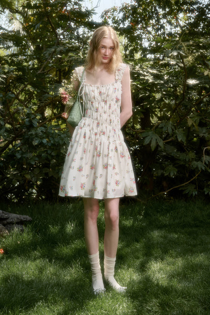 Asymmetric Floral Ruched Sleeveless Short Dress