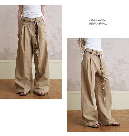 Wide-Leg Pants With Beaded Tie Belt