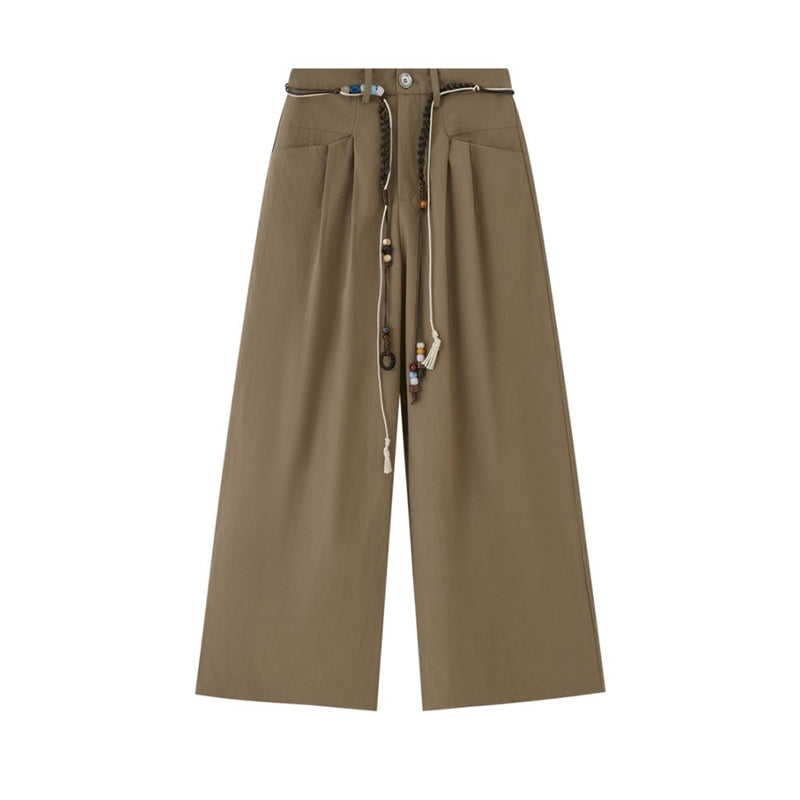 Wide-Leg Pants With Beaded Tie Belt