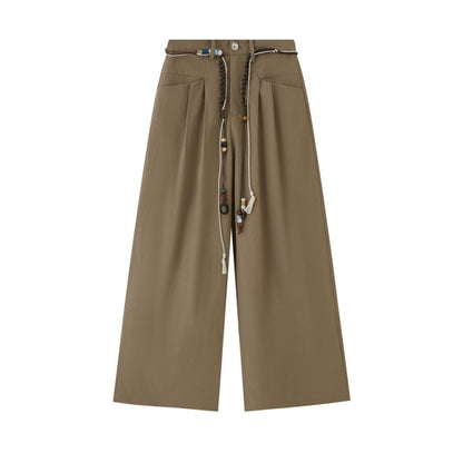 Wide-Leg Pants With Beaded Tie Belt