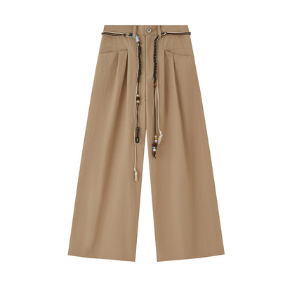 Wide-Leg Pants With Beaded Tie Belt