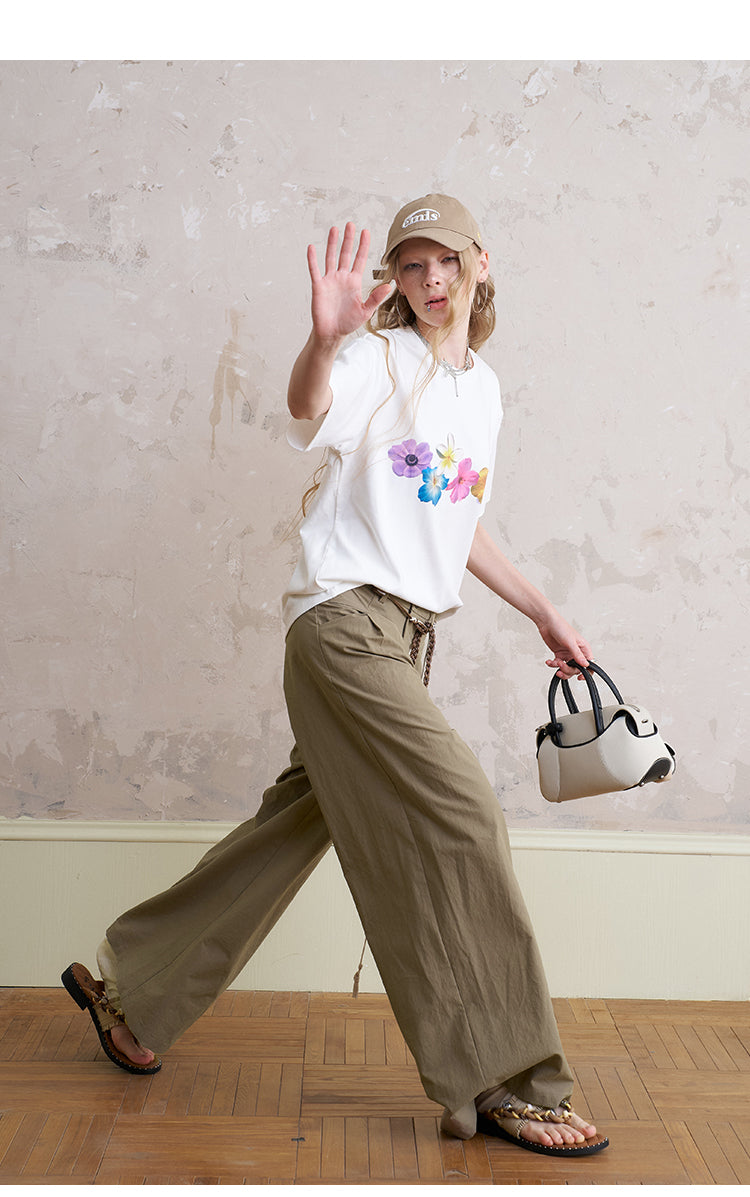 Wide-Leg Pants With Beaded Tie Belt