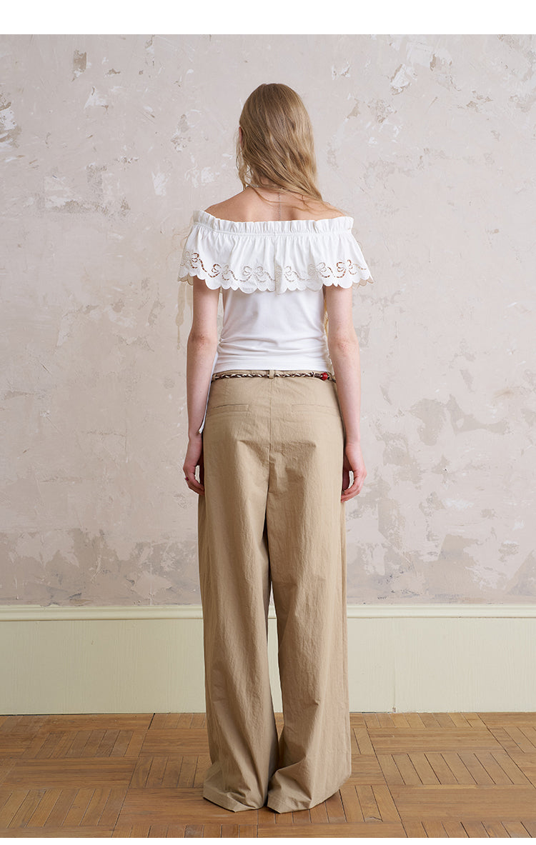 Wide-Leg Pants With Beaded Tie Belt