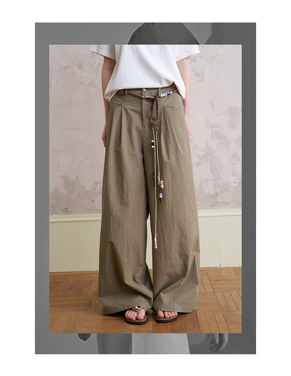 Wide-Leg Pants With Beaded Tie Belt