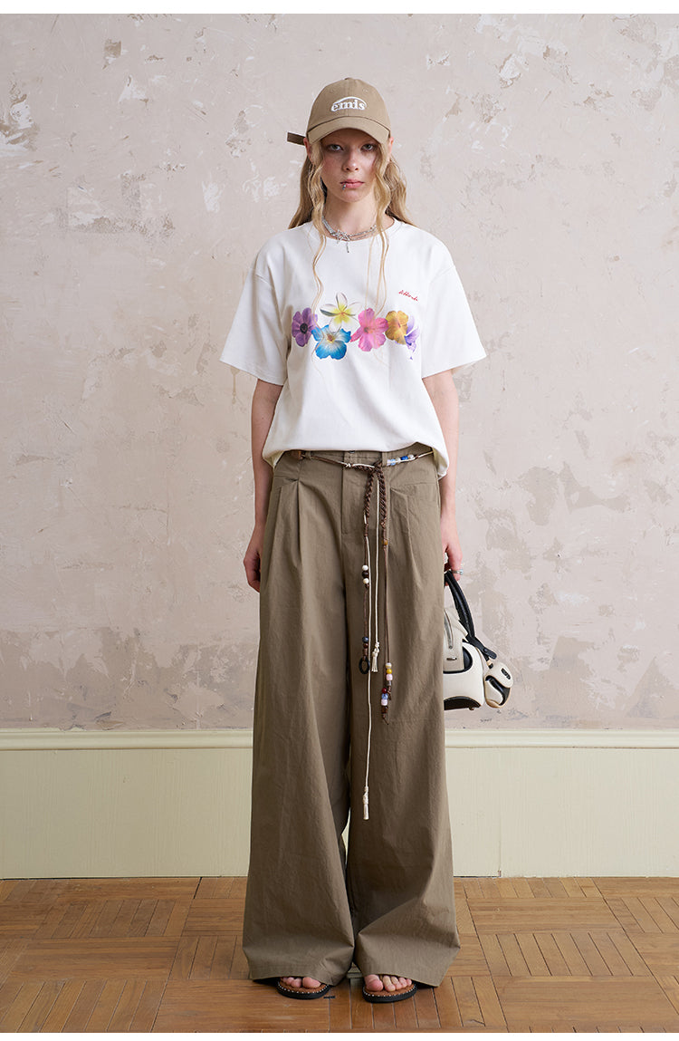 Wide-Leg Pants With Beaded Tie Belt