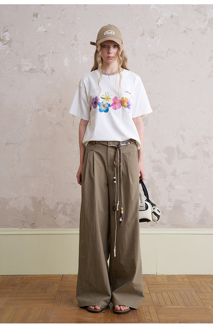 Wide-Leg Pants With Beaded Tie Belt