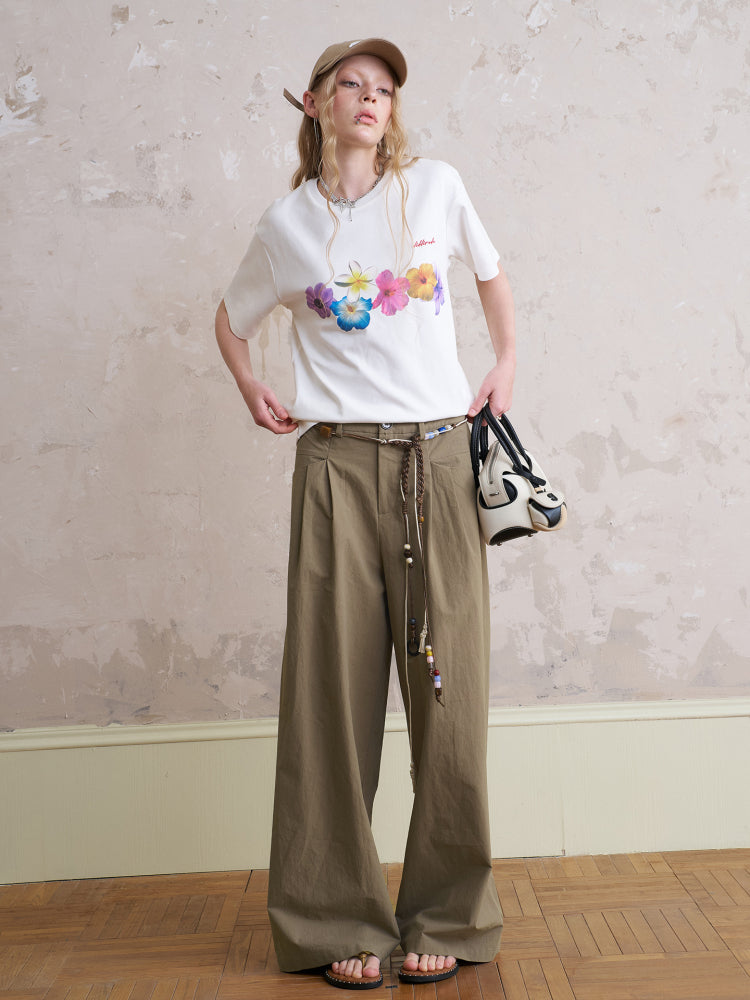 Wide-Leg Pants With Beaded Tie Belt