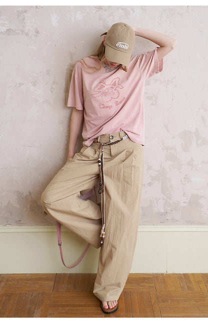 Wide-Leg Pants With Beaded Tie Belt