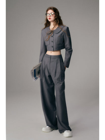 Straight Wide-Leg Tailored Pants With Logo Charm