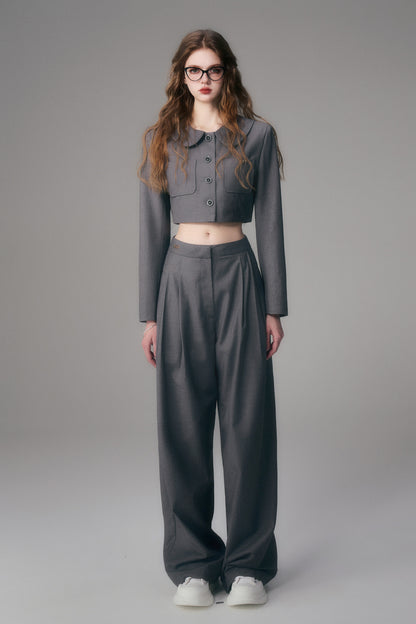 Straight Wide-Leg Tailored Pants With Logo Charm