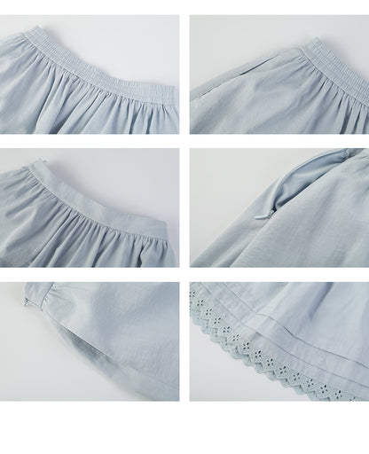 Floral-Embroidered Balloon-Sleeve Blouse & Matching Skirt