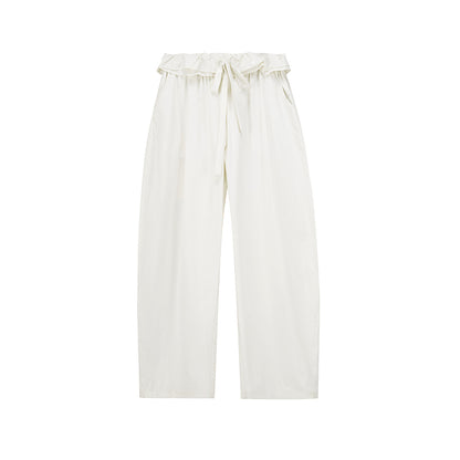 Ruffled Waist Wide-Leg Curved Trousers