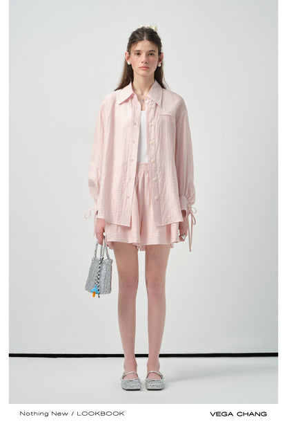 Ribbon-Cuff Shirt & Shorts In Lyocell-Nylon Blend