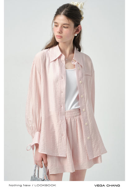 Ribbon-Cuff Shirt & Shorts In Lyocell-Nylon Blend