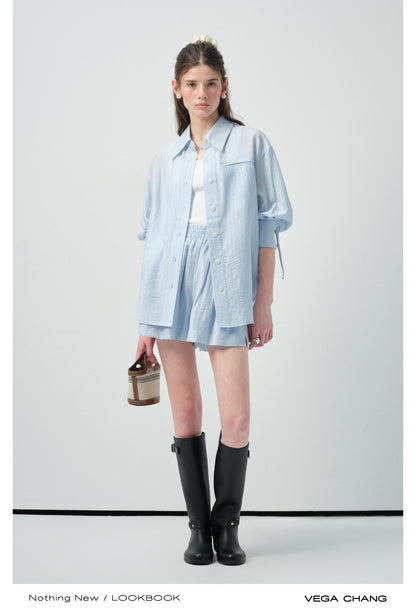 Ribbon-Cuff Shirt & Shorts In Lyocell-Nylon Blend