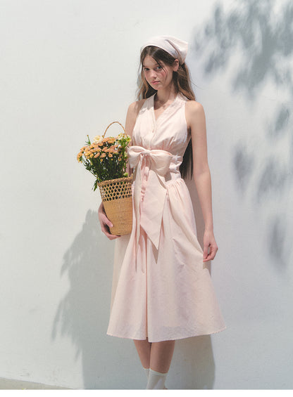 Halter Neck Dress With Detachable Large Bow