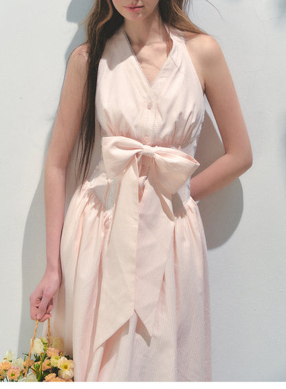 Halter Neck Dress With Detachable Large Bow