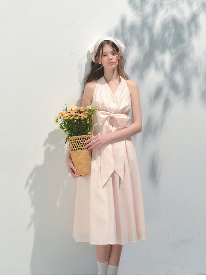 Halter Neck Dress With Detachable Large Bow
