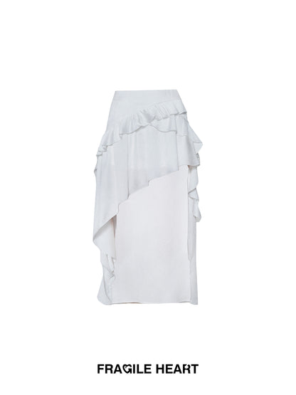 Asymmetric Ruffled High-Low Hem Skirt