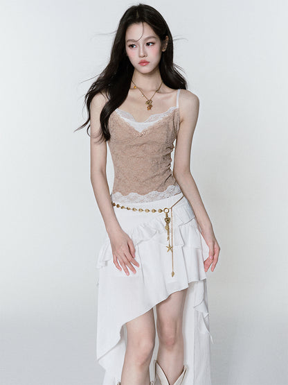 Asymmetric Ruffled High-Low Hem Skirt