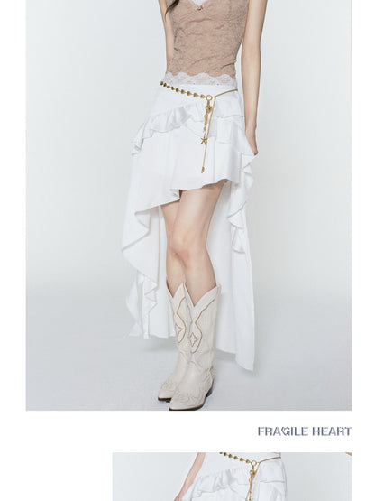 Asymmetric Ruffled High-Low Hem Skirt