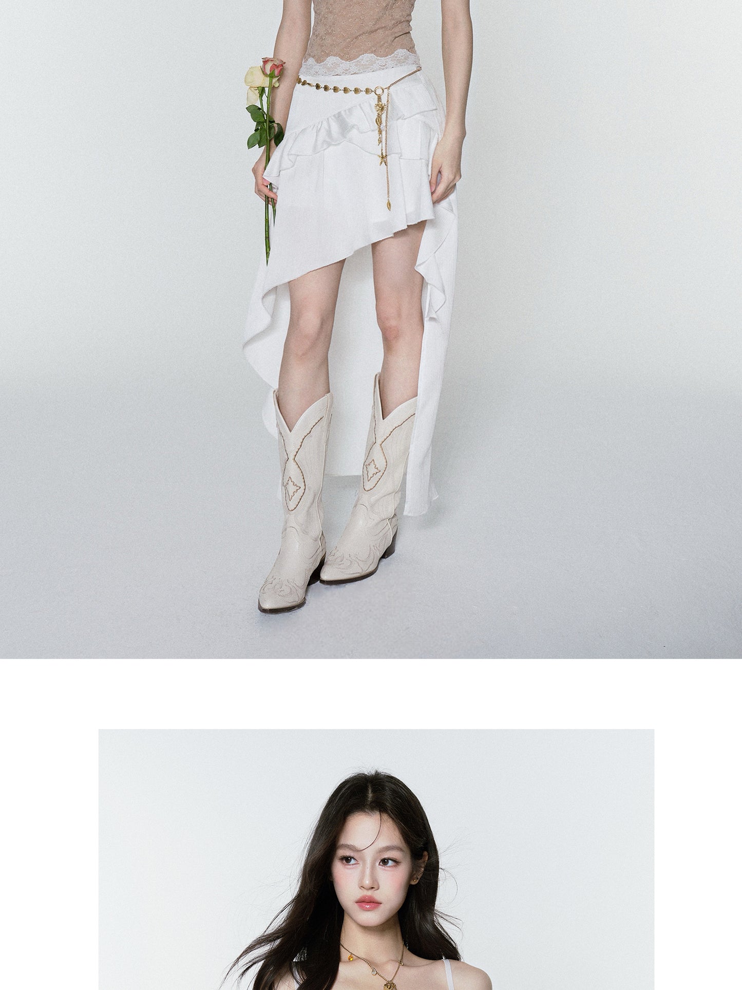 Asymmetric Ruffled High-Low Hem Skirt