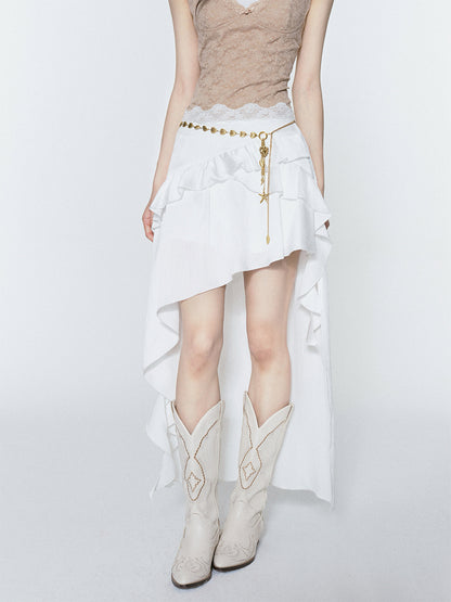 Asymmetric Ruffled High-Low Hem Skirt