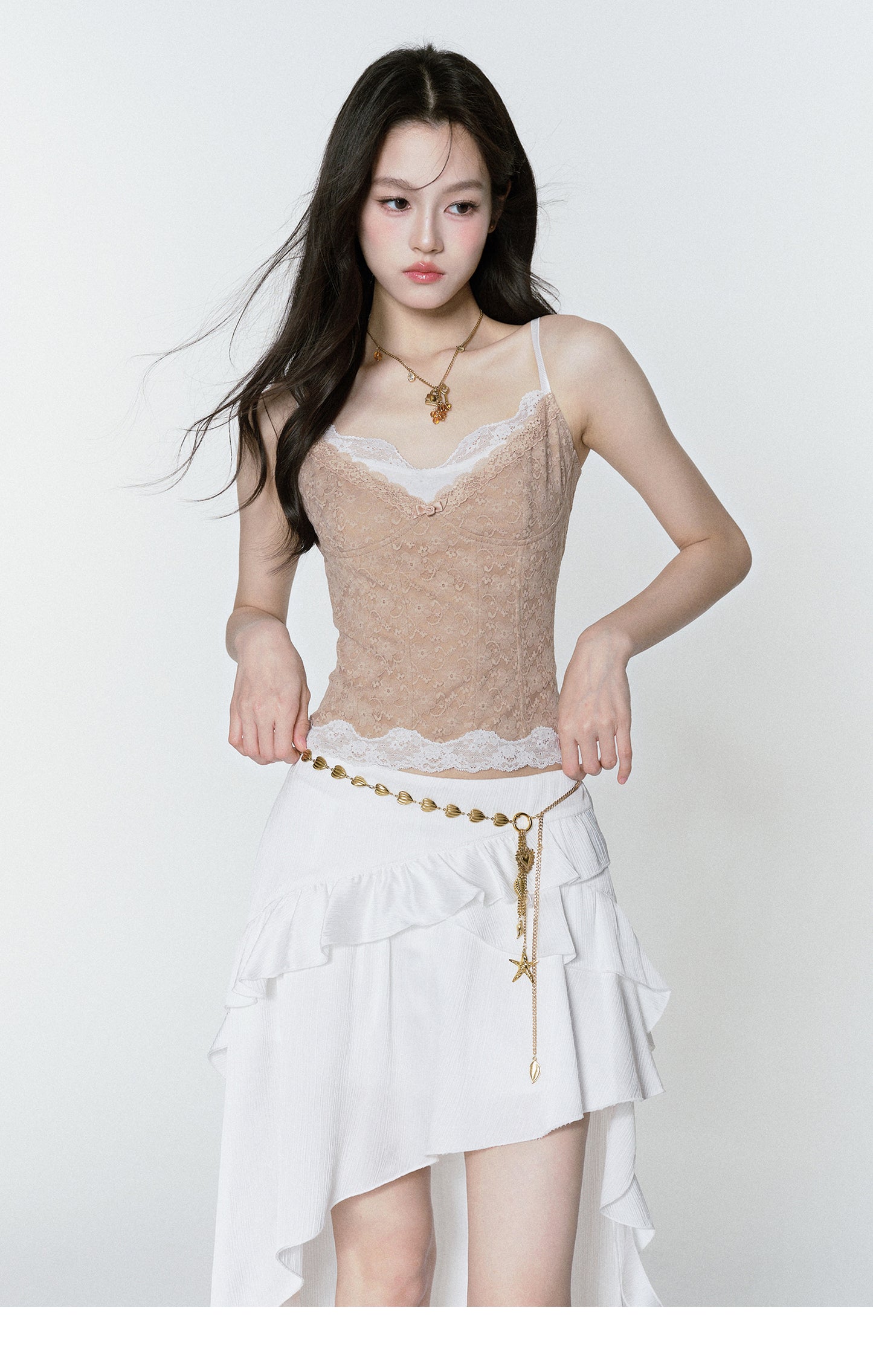 Asymmetric Ruffled High-Low Hem Skirt