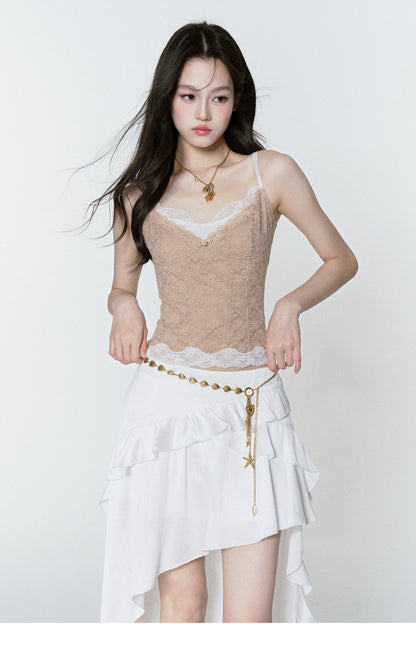 Asymmetric Ruffled High-Low Hem Skirt