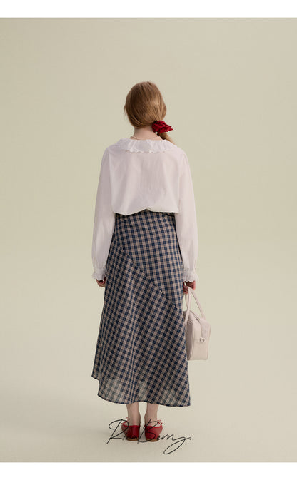 Scalloped Lace Collar Blouse With Pleated Front