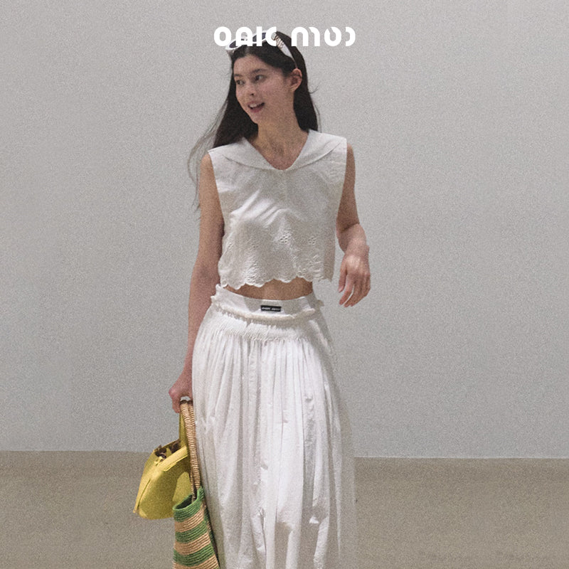 Sailor Collar Crop Shirt & Gathered Skirt