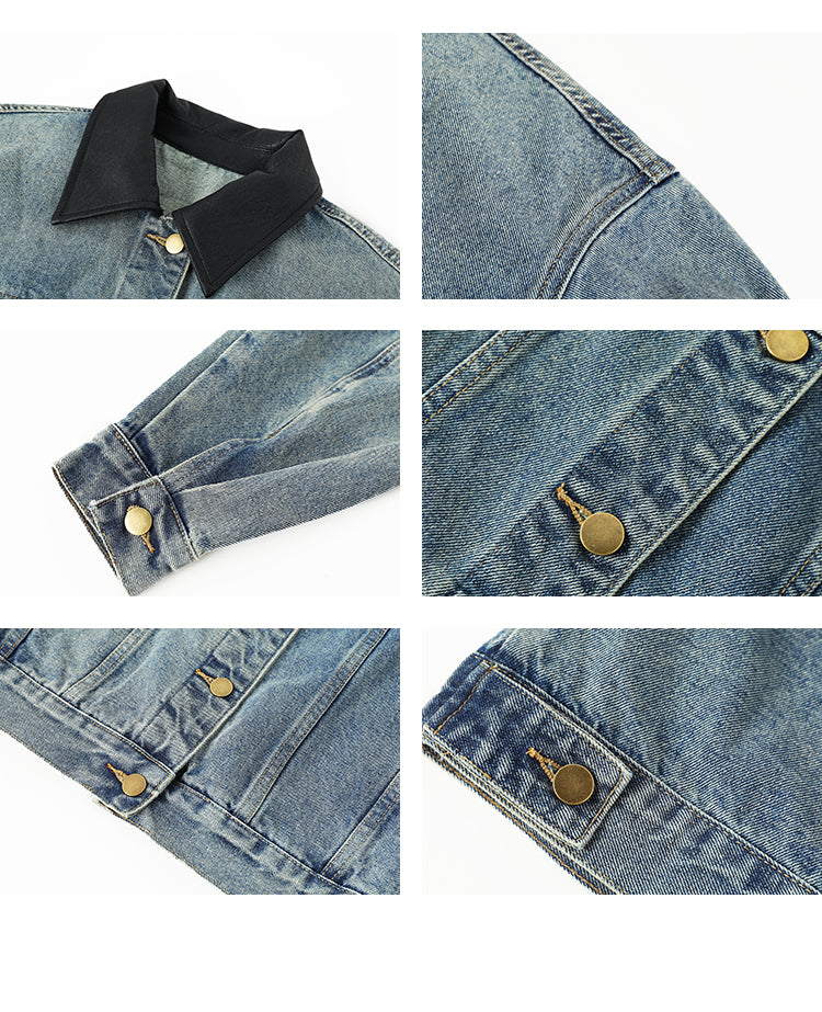 Denim Jacket With Contrasting Faux Leather Collar