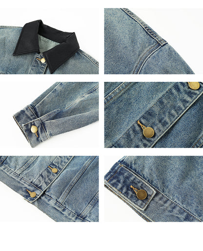 Denim Jacket With Contrasting Faux Leather Collar