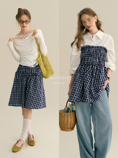 Smocked Check Convertible Skirt/Top