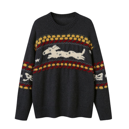 Shaggy Playful Patterned Knit Pullover