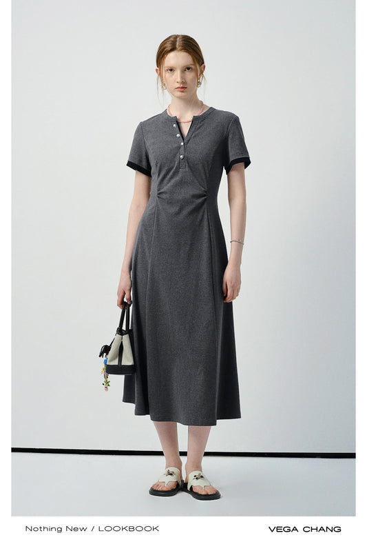 Double-Layer Sleeve Henley Neck Dress