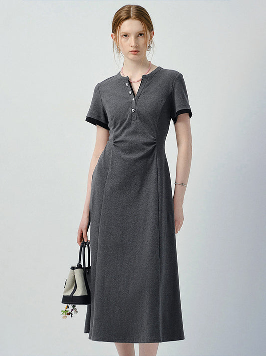 Double-Layer Sleeve Henley Neck Dress