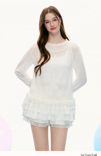 Lace-Trimmed Shorts With Ruffled Waist