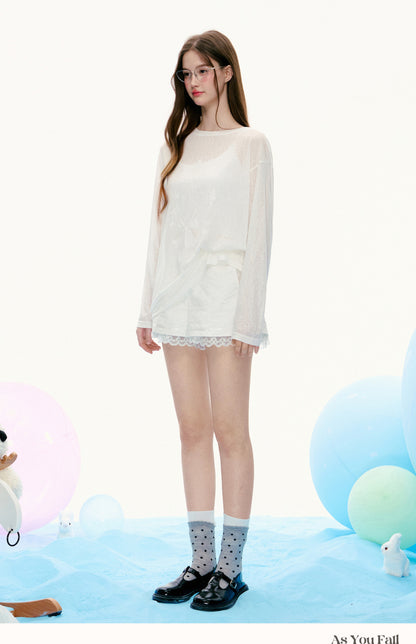Lace-Trimmed Shorts With Ruffled Waist