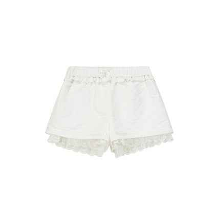 Lace-Trimmed Shorts With Ruffled Waist