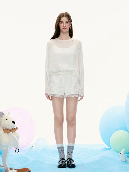 Lace-Trimmed Shorts With Ruffled Waist