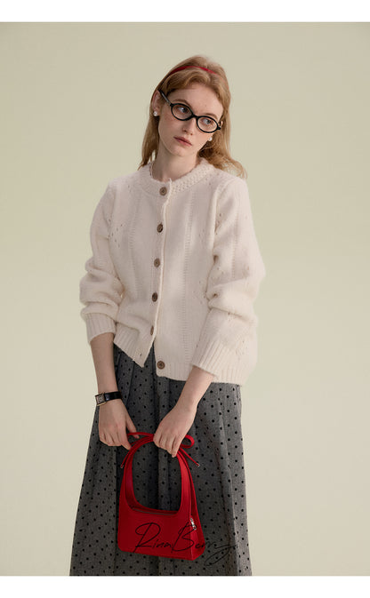 Patterned Pointelle Cardigan With Lace Detail