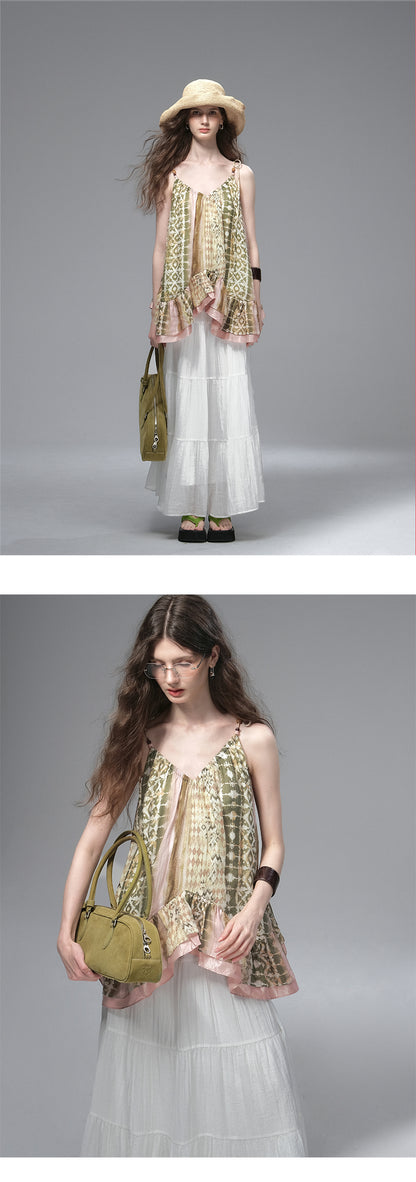 Multi-Pattern Ruffled Cami Top & Tiered Skirt