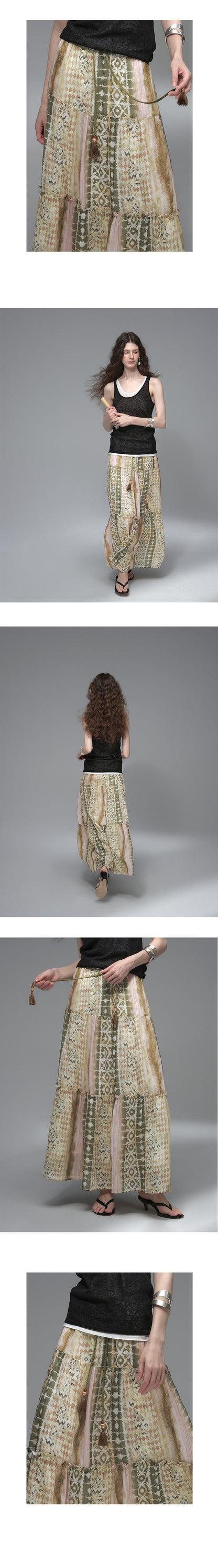Multi-Pattern Ruffled Cami Top & Tiered Skirt