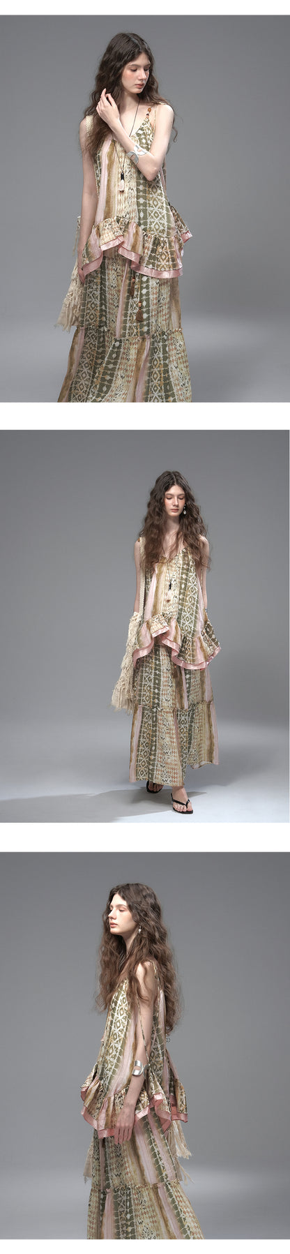 Multi-Pattern Ruffled Cami Top & Tiered Skirt