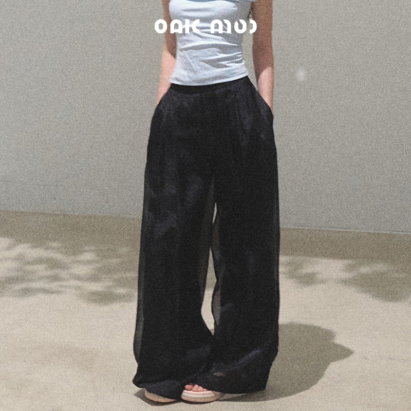 Pearlescent Wrinkled Organza Wide-Leg Trousers