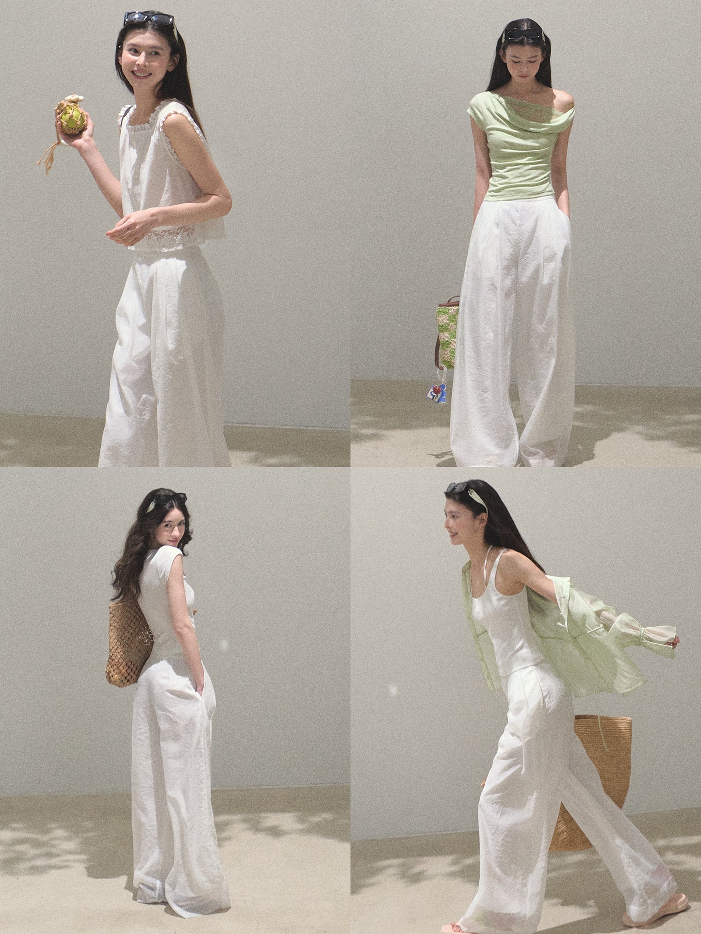 Pearlescent Wrinkled Organza Wide-Leg Trousers