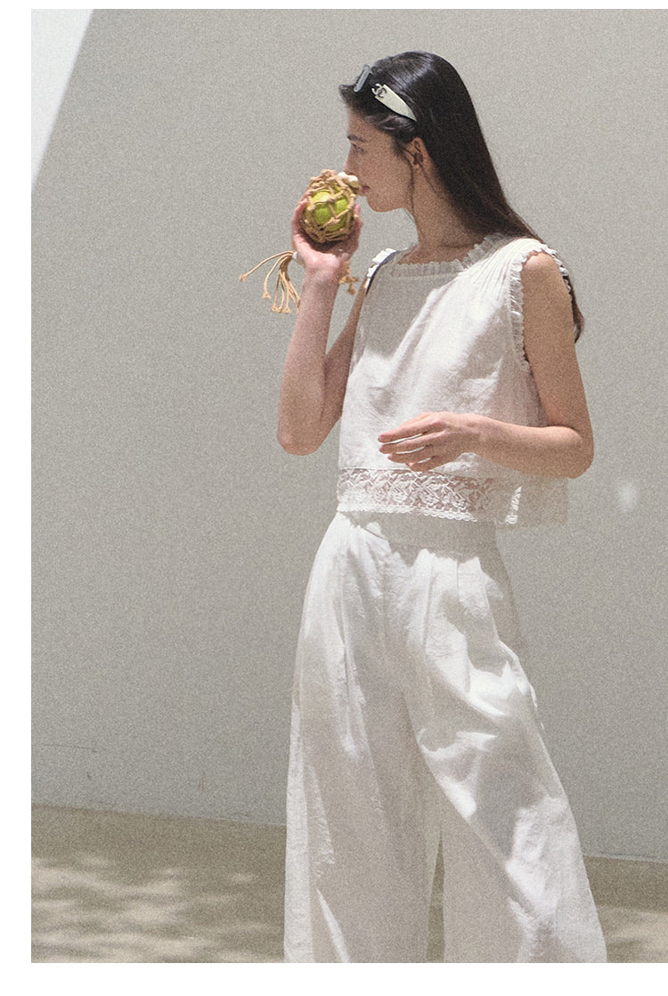 Pearlescent Wrinkled Organza Wide-Leg Trousers