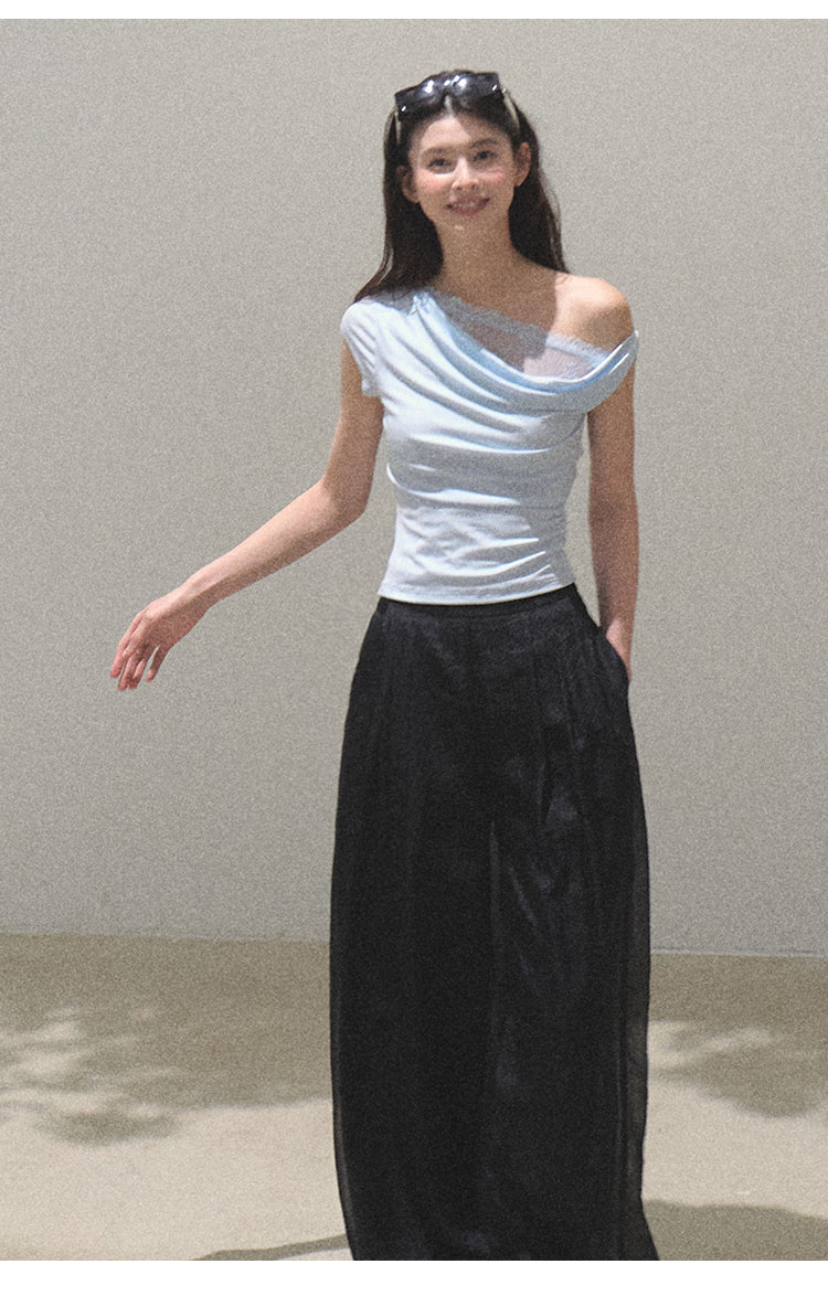Pearlescent Wrinkled Organza Wide-Leg Trousers