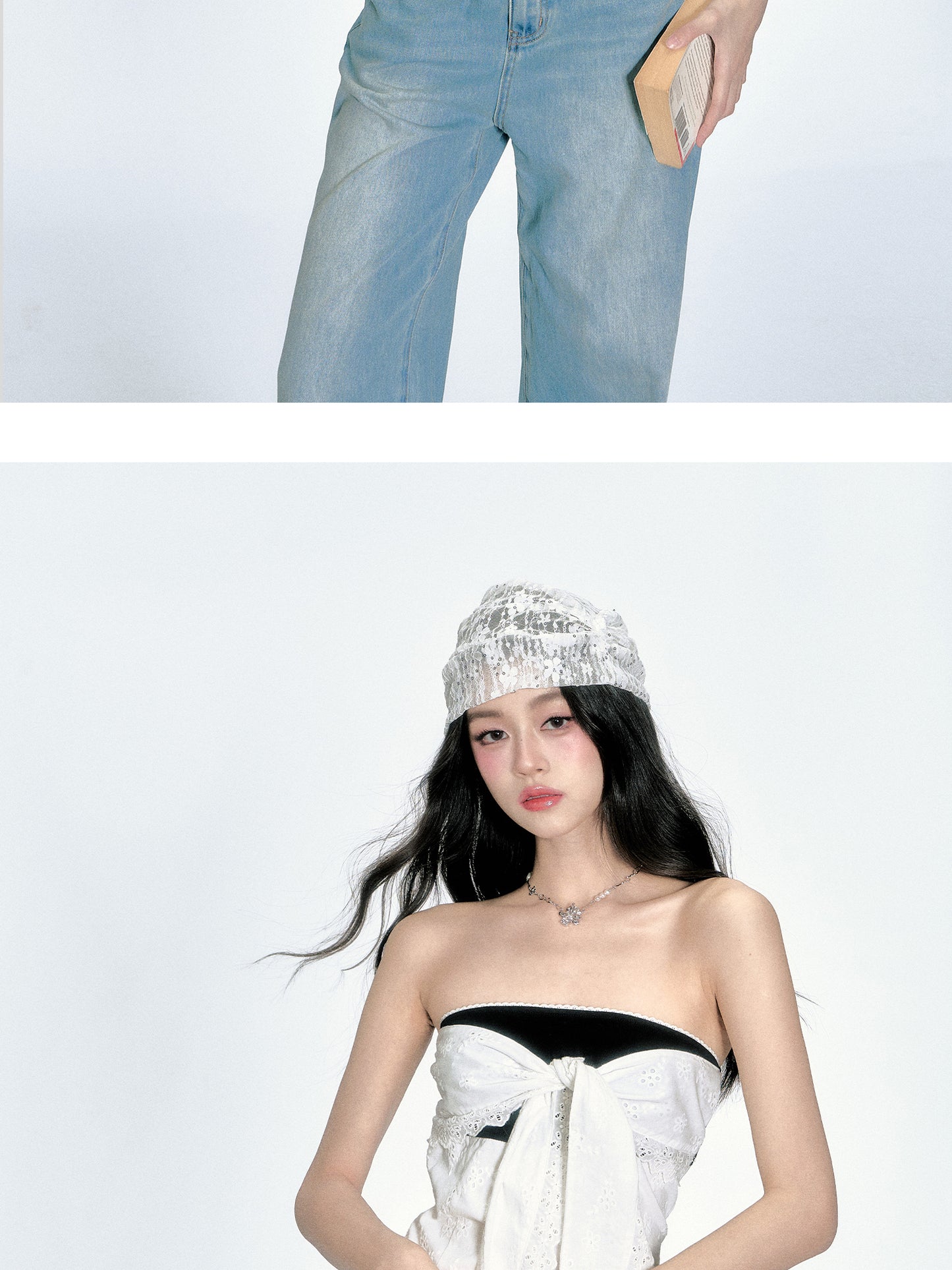 Cotton Lace Layered Tube Top With Tie Front